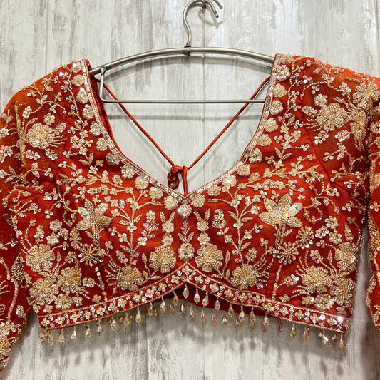 16 kali Heavy work Majestic orange crop top Lehenga