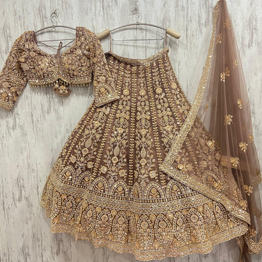 Awesome golden brown crop top Lehenga