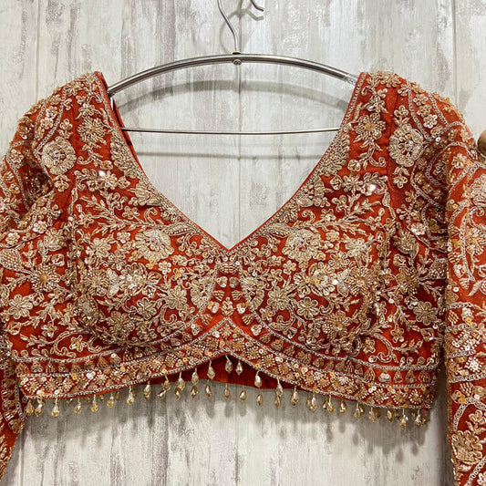 Attractive orange colour crop top Lehenga