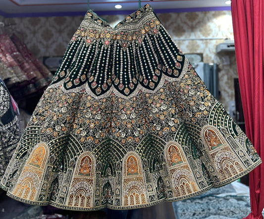 Bottle green Jhumka Ball bridal Lehenga