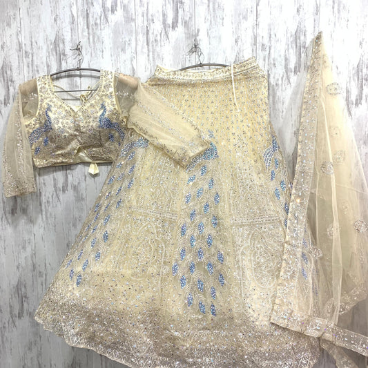 Astonishing golden peacock crop top Lehenga