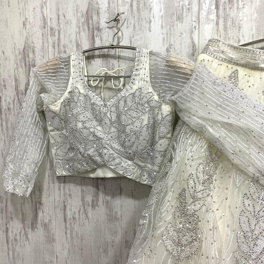 Khoobsurat white crop top Lehenga