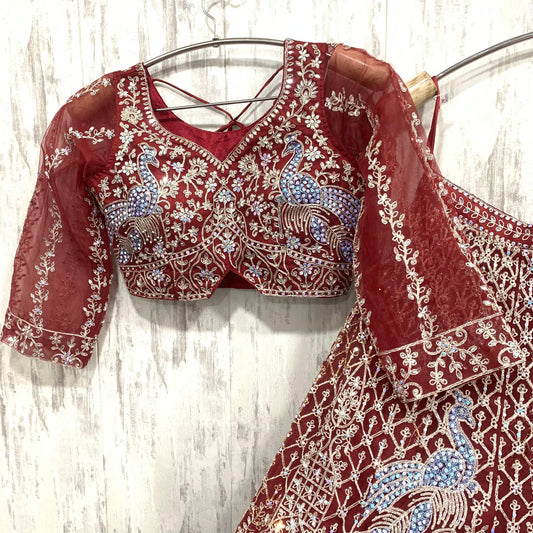 Pretty red peacock crop top Lehenga