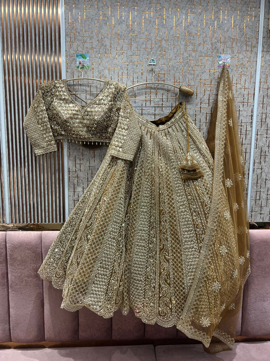 Lavishing golden crop top Lehenga