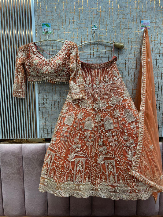Khoobsurat peach orange crop top Lehenga