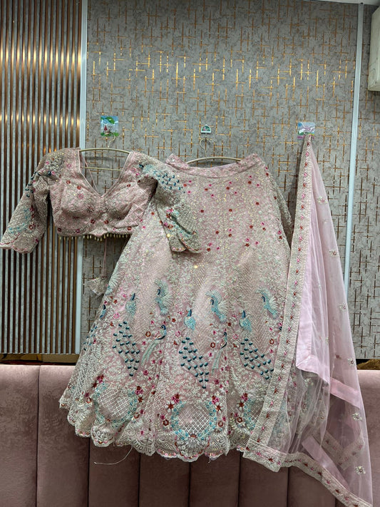 Pleasing dark pink peacock crop top Lehenga