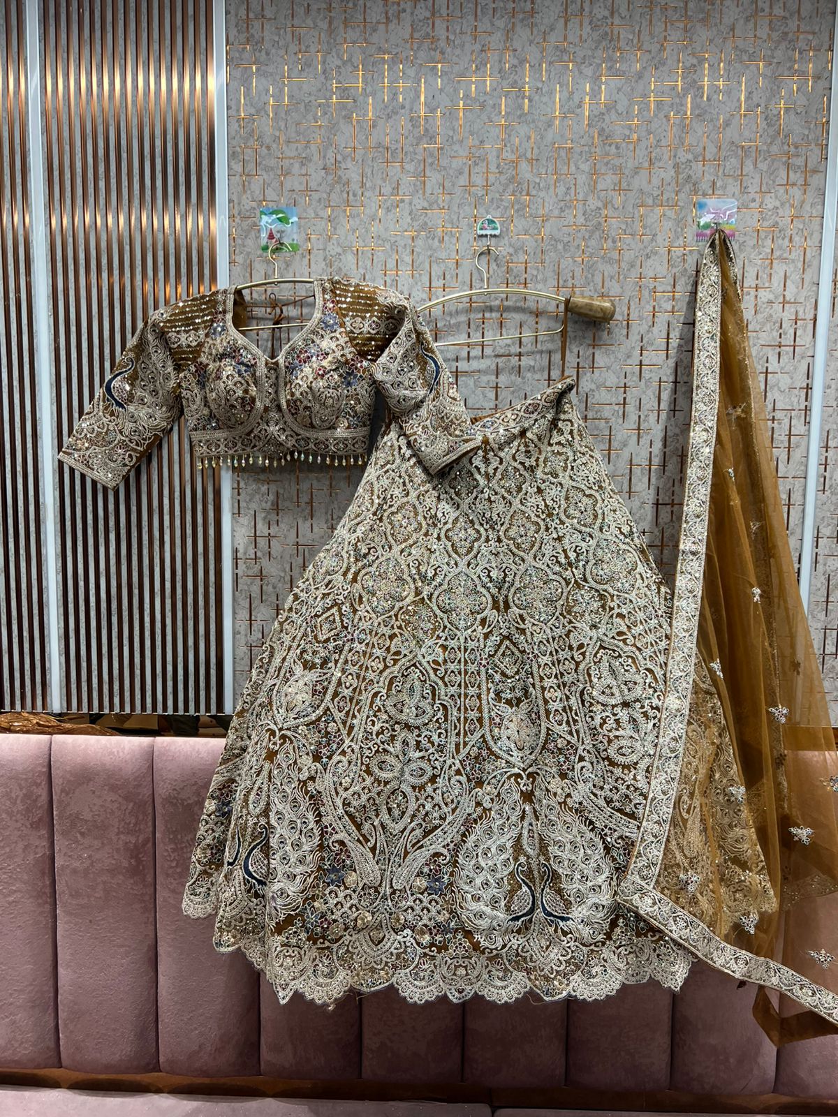 Designer orange peacock crop top Lehenga