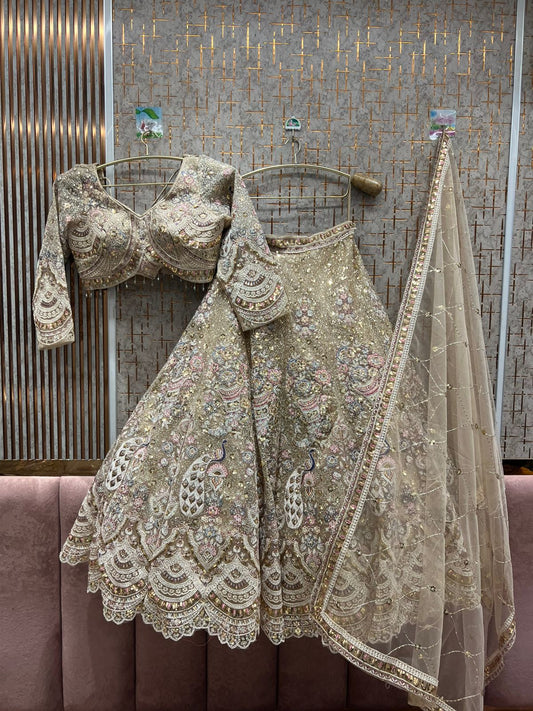 Engaging pink peacock crop top Lehenga