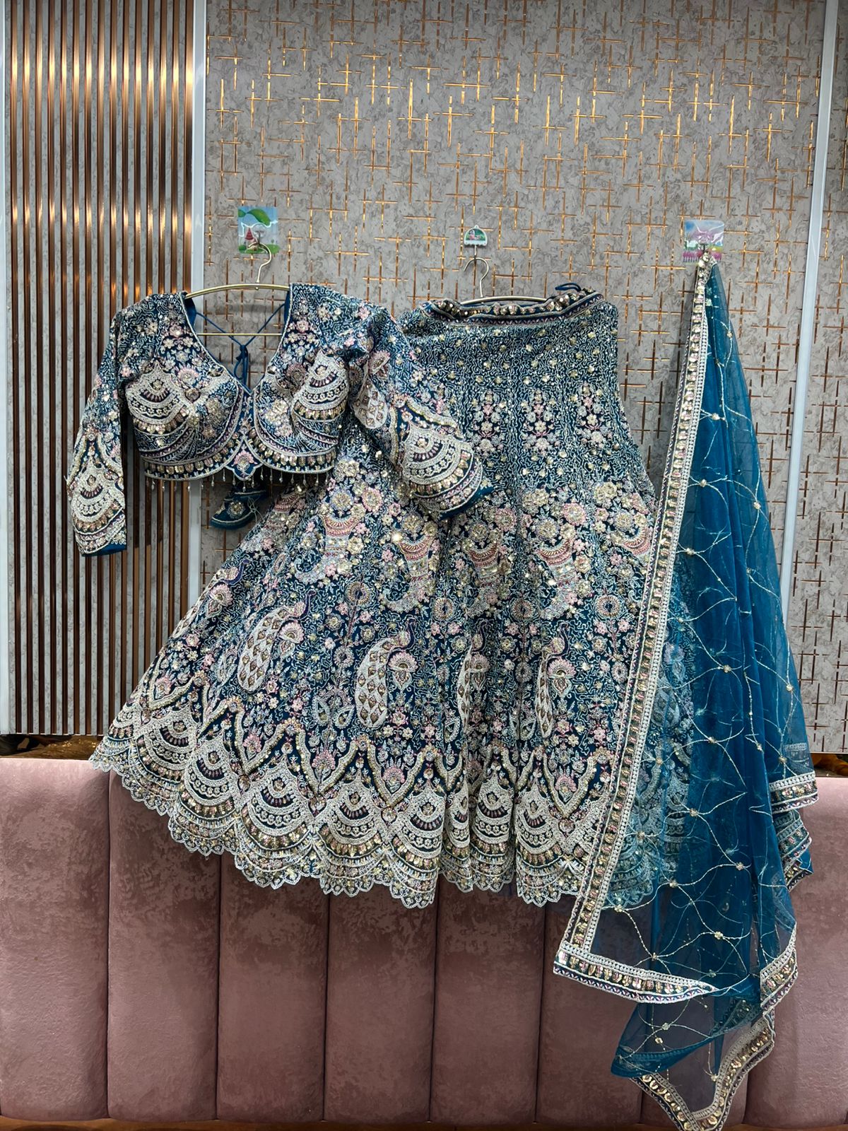 Something different sky blue peacock crop top Lehenga