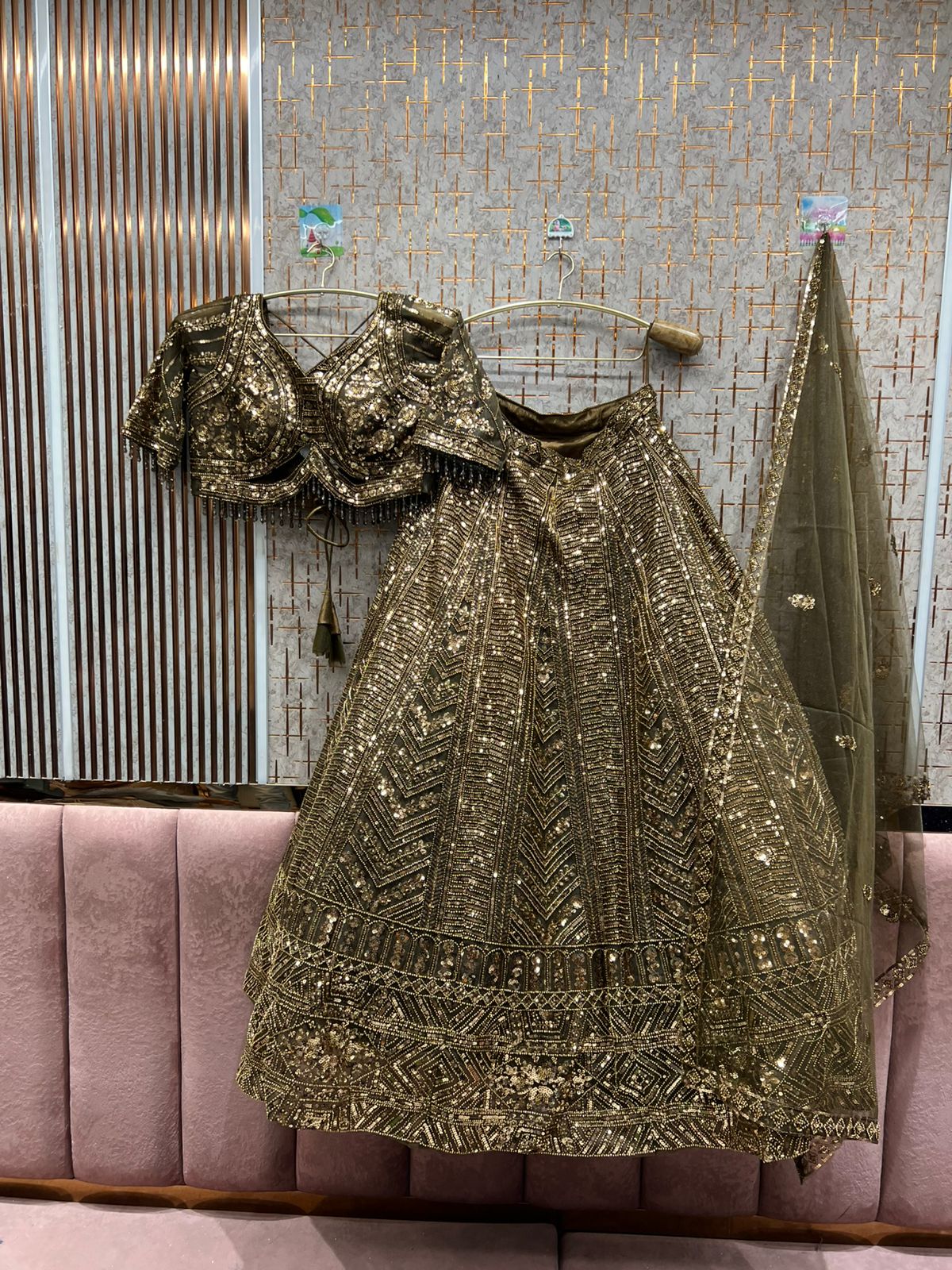 Delightful mustard golden on golden monotone crop top Lehenga