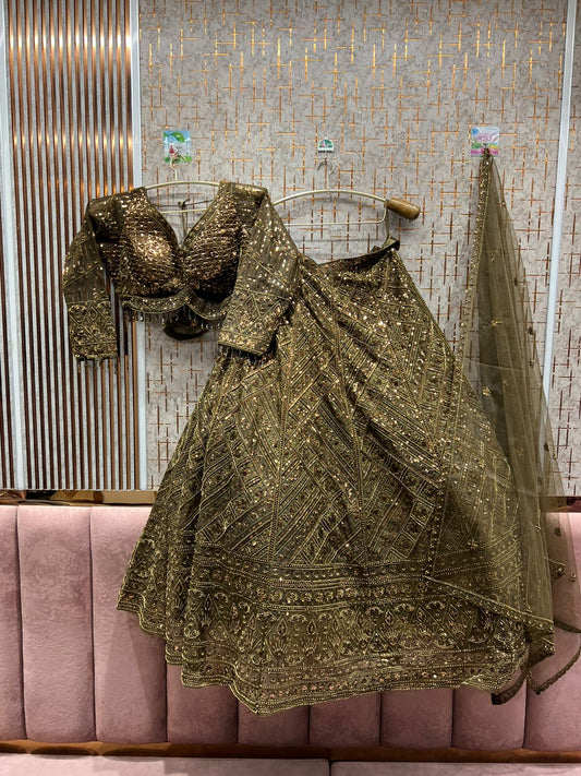 Fabulous golden on golden monotone crop top Lehenga