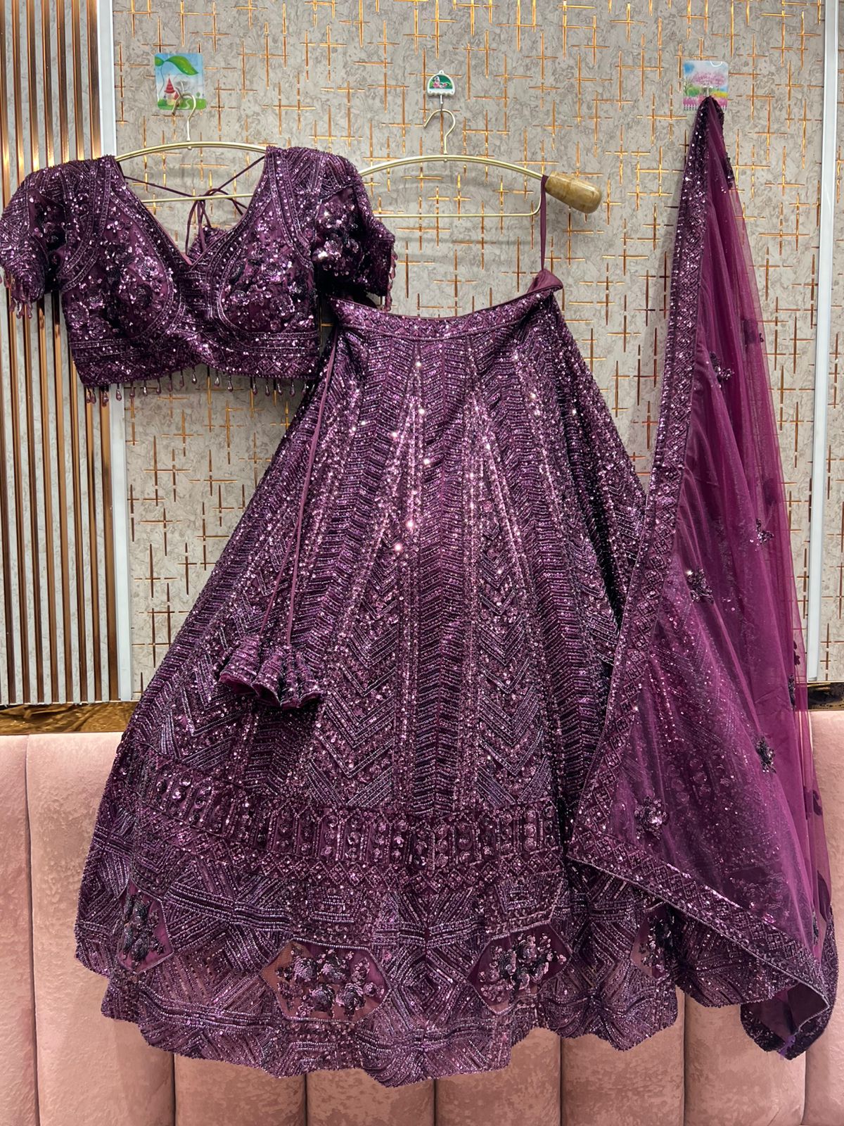 purple crop top dress Deep Purple Embroidered Crop Top with Palazzo Set S / Chiffon Silk / Made to Order 20 -25 days