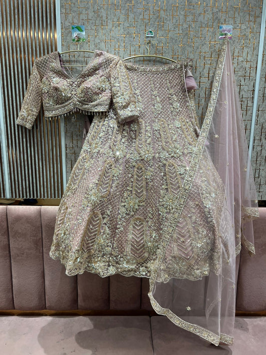 Attractive lavender pink crop top Lehenga