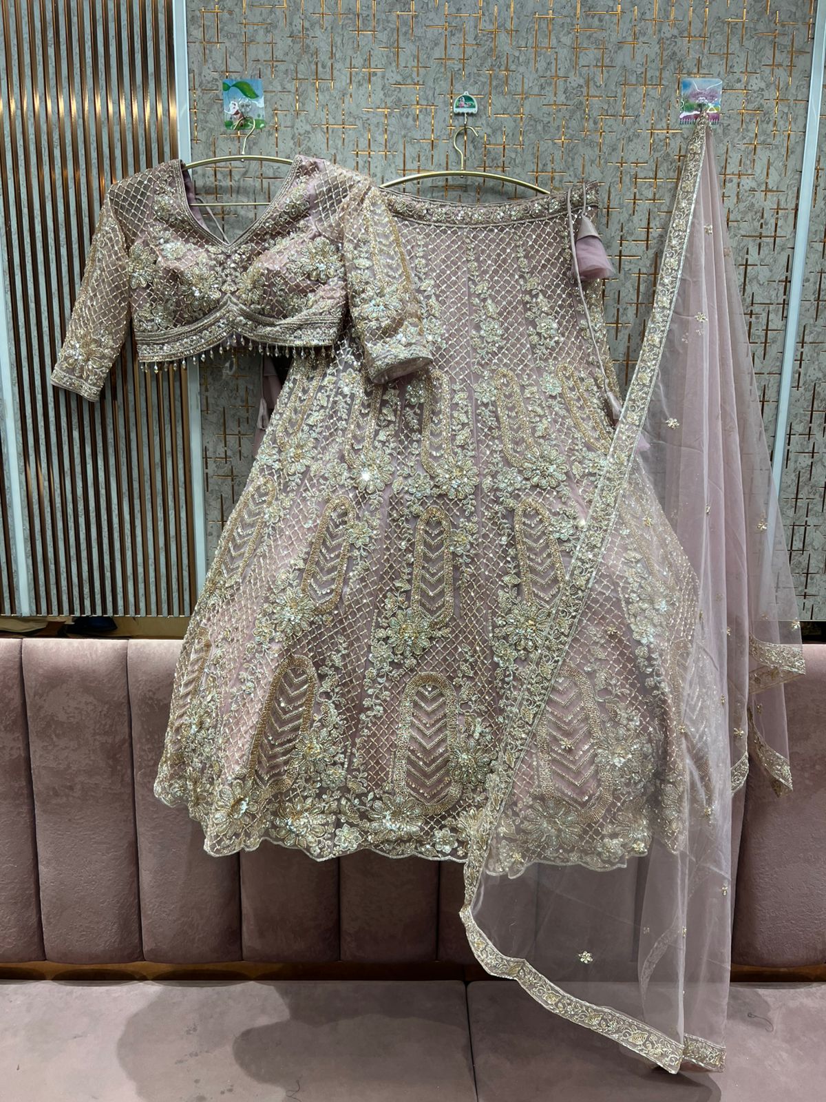 Attractive lavender pink crop top Lehenga