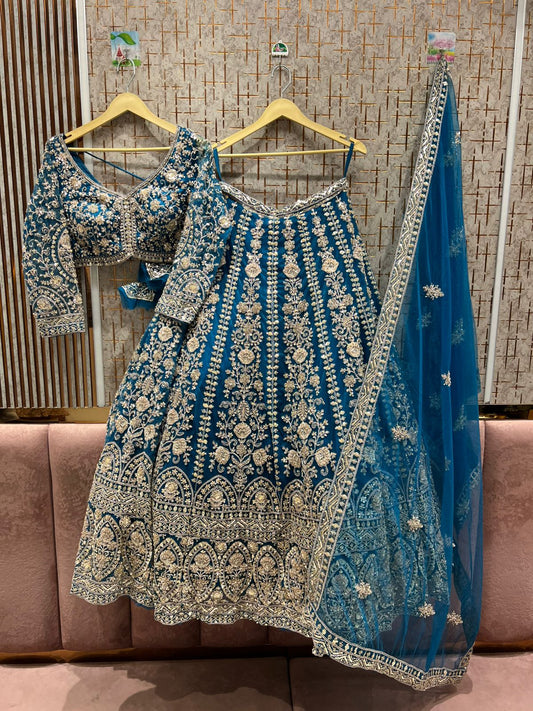 12 kali heavy work Good looking sky blue crop top Lehenga
