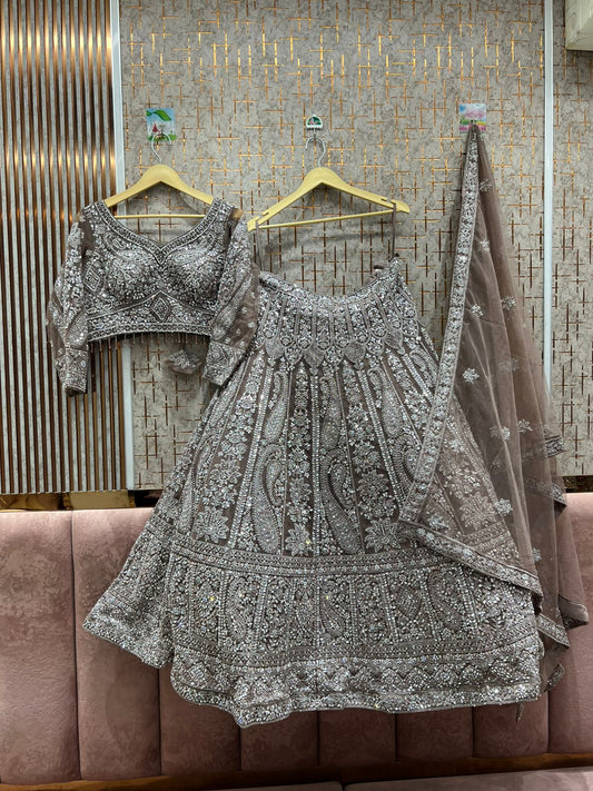 Pleasing grey crop top Lehenga