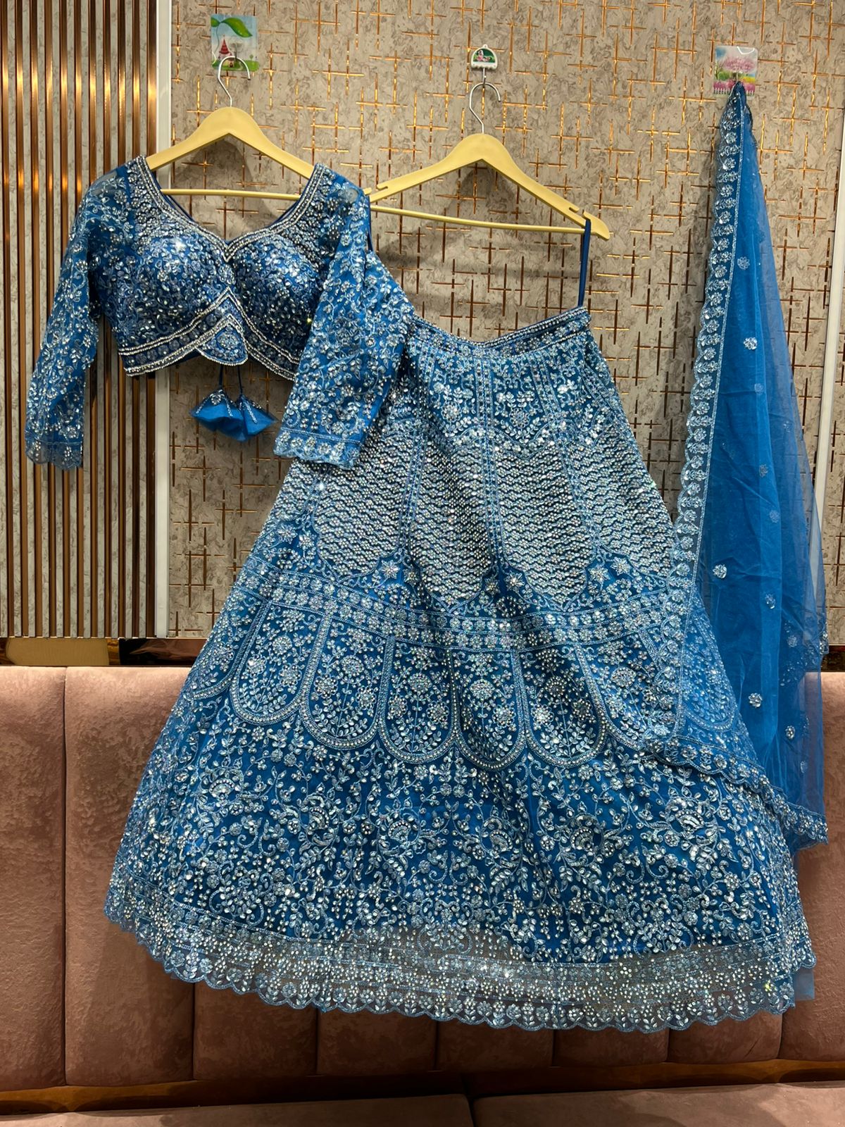 Cute sky blue crop top Lehenga