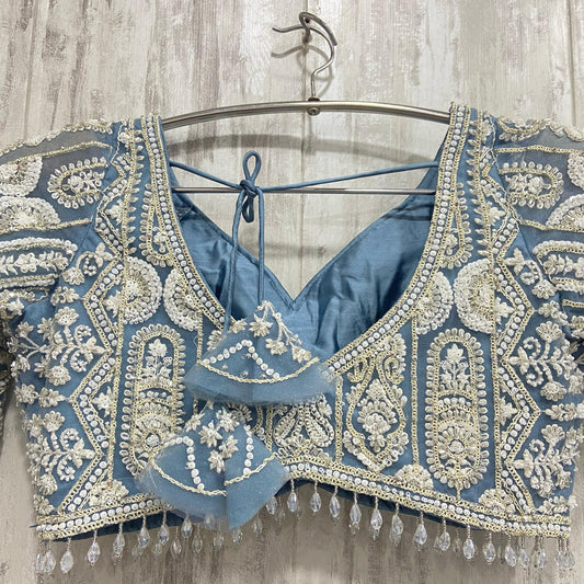 Stunner Sky blue crop top Lehenga