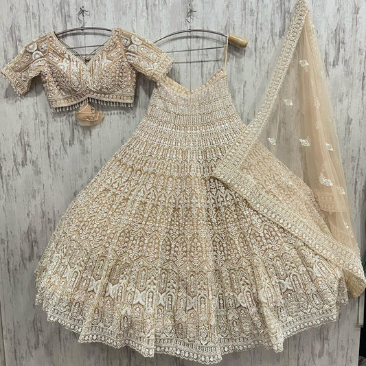 Stunning golden skin beige crop top Lehenga