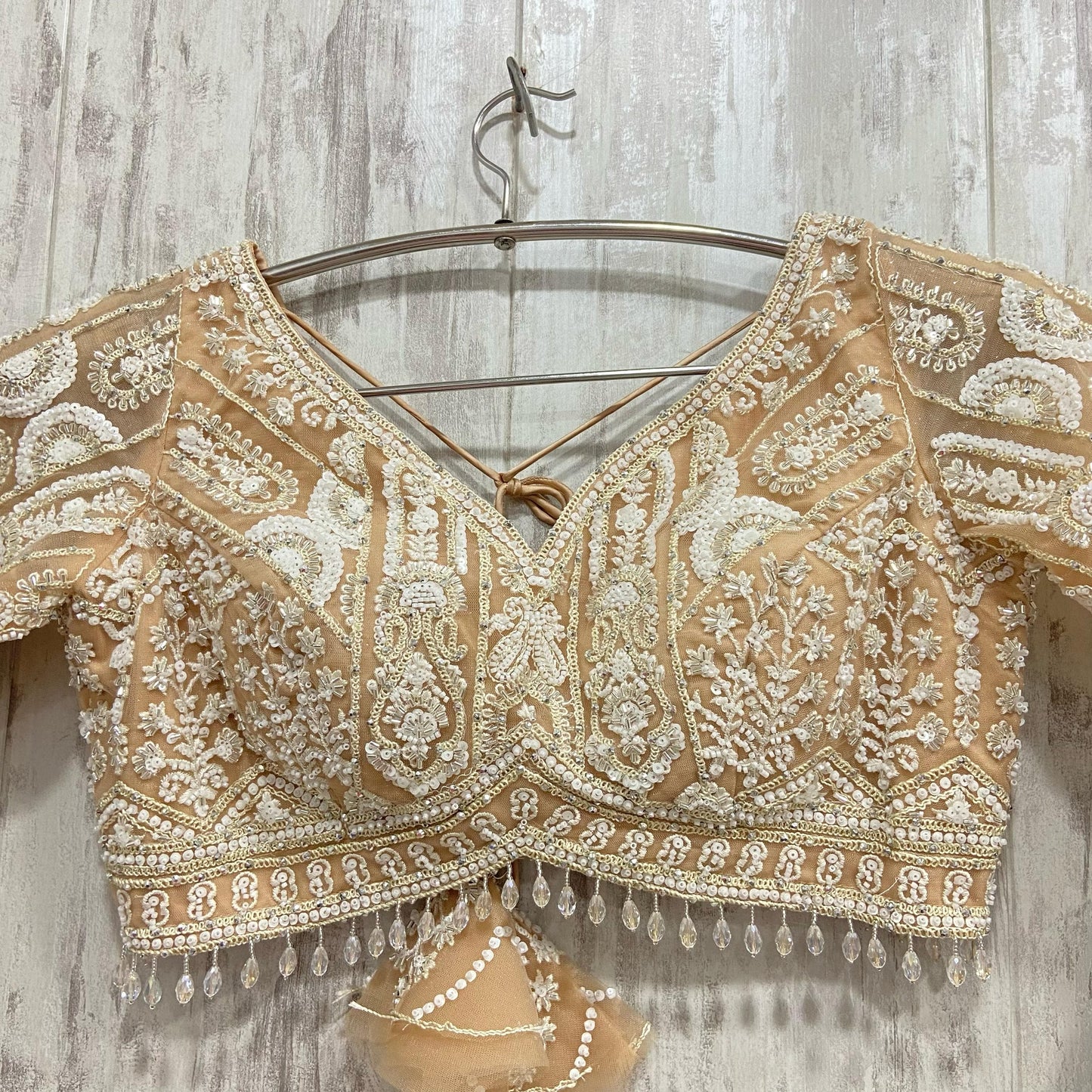 Impresionante top corto azul cielo Lehenga