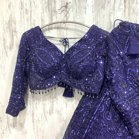 Lovely Navy blue on blue monotone crop top Lehenga