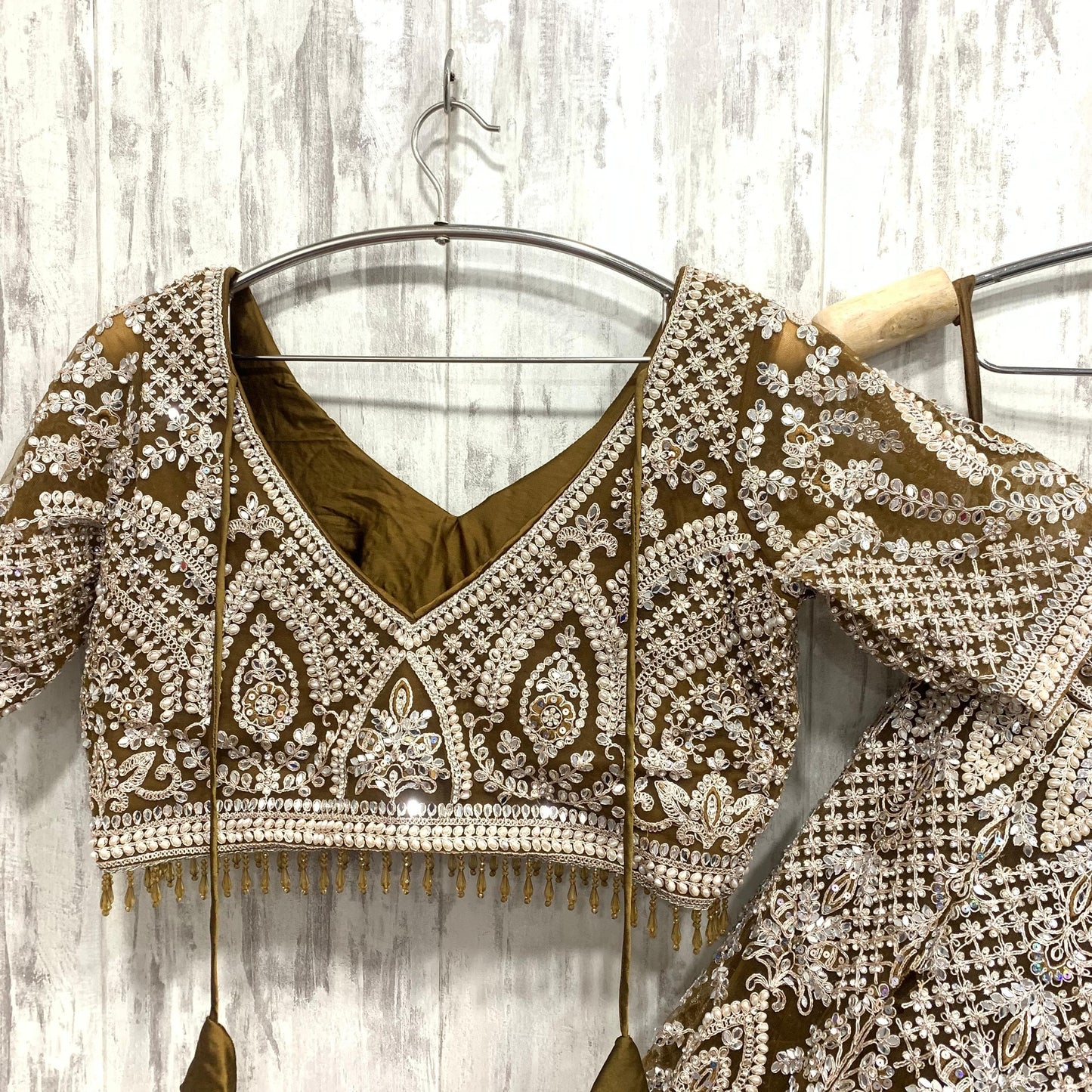 Lavishing golden crop top Lehenga