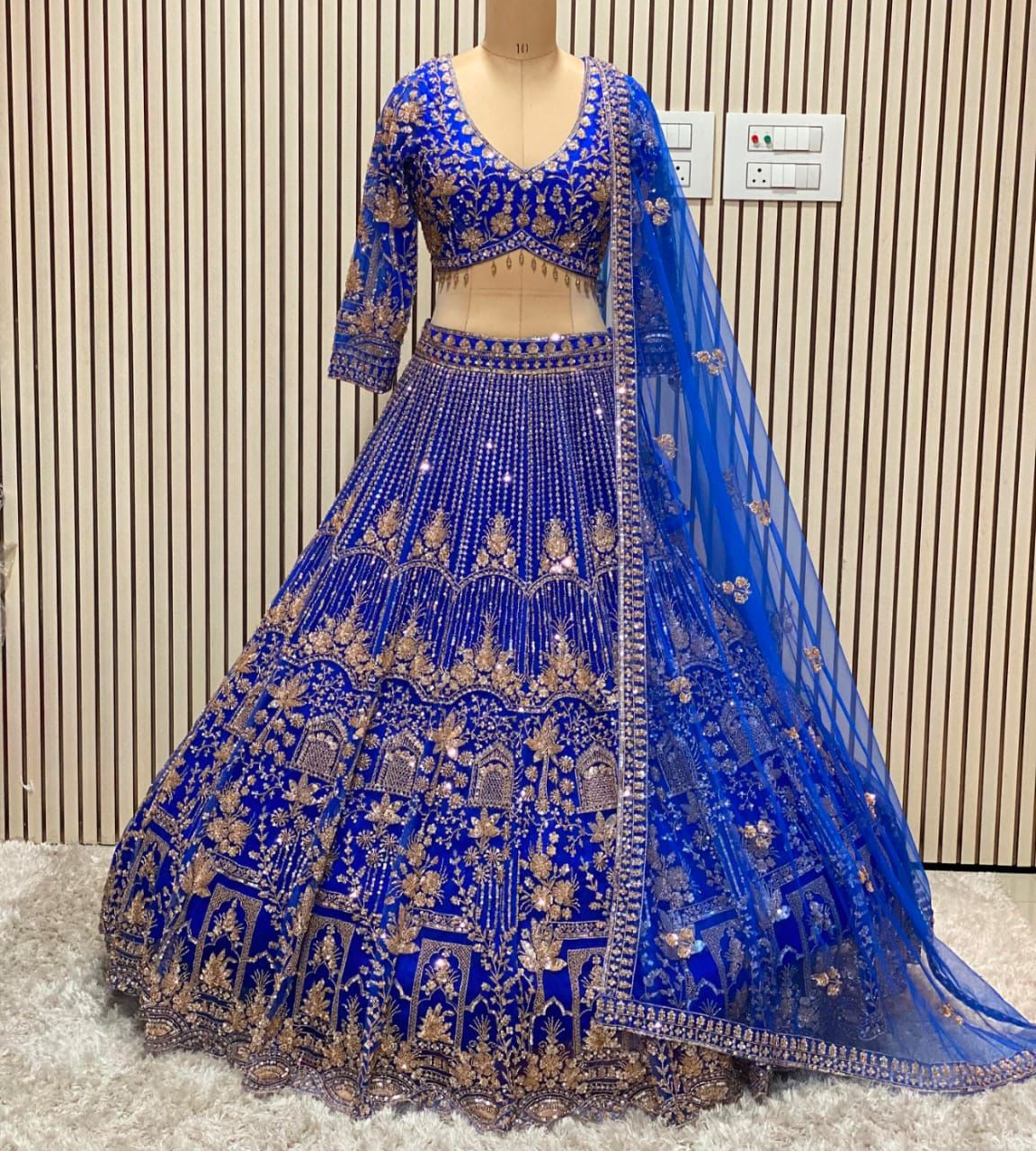 16 kali Heavy work Designer Navy blue crop top Lehenga
