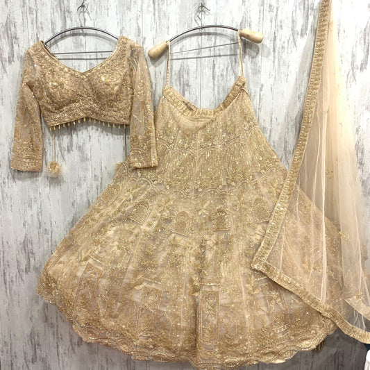 12 kali light work Awesome Golden beige crop top Lehenga
