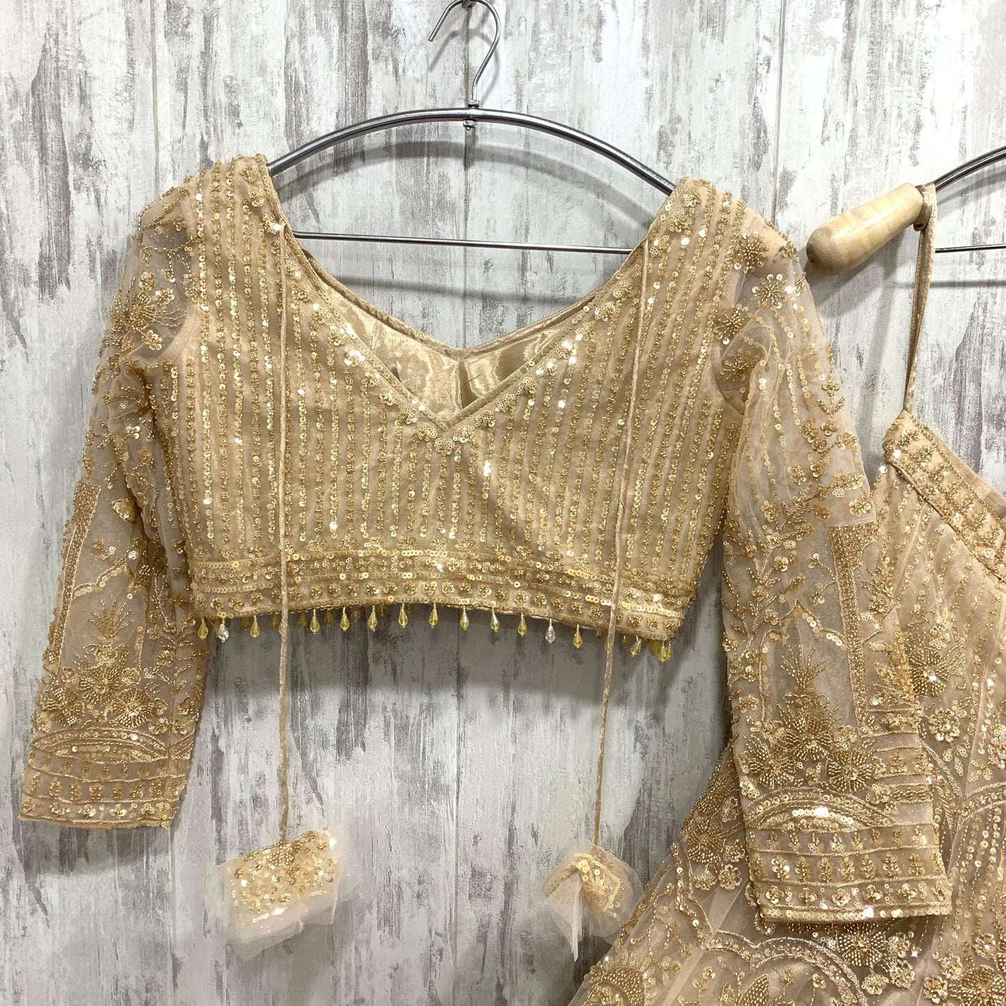 12 kali light work Awesome Golden beige crop top Lehenga