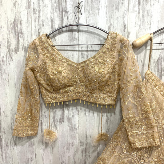 12 kali light work Awesome Golden beige crop top Lehenga
