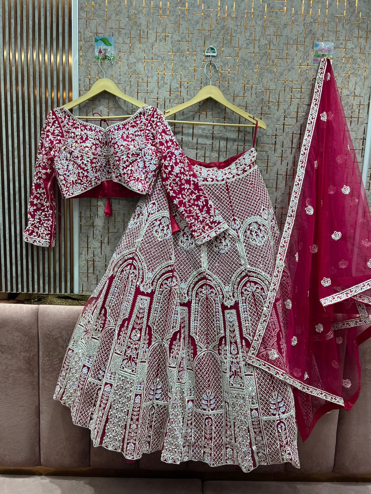 Elegant sky blue crop top Lehenga