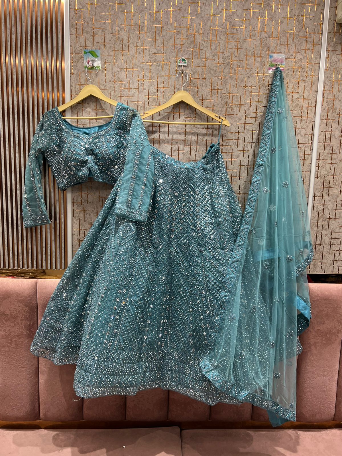 Awesome Sky Blue Crop Top Lehenga