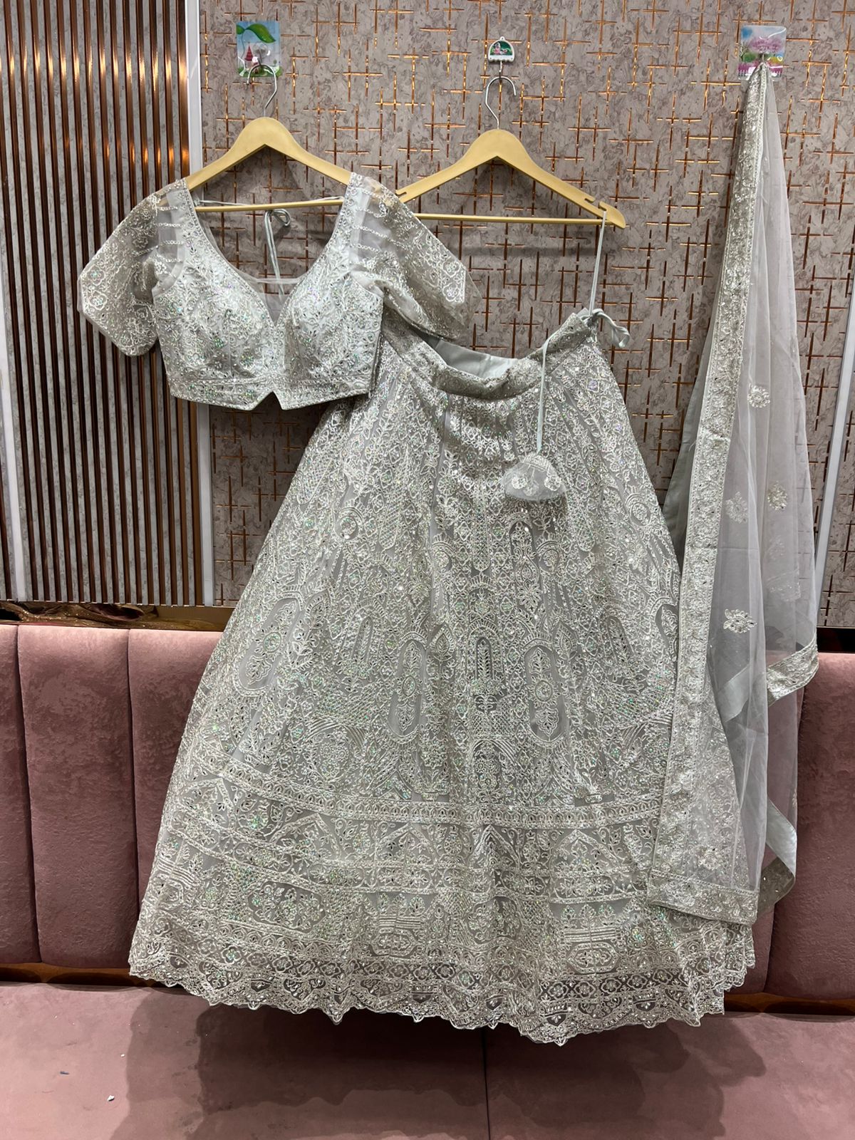 Attractive white crop top Lehenga