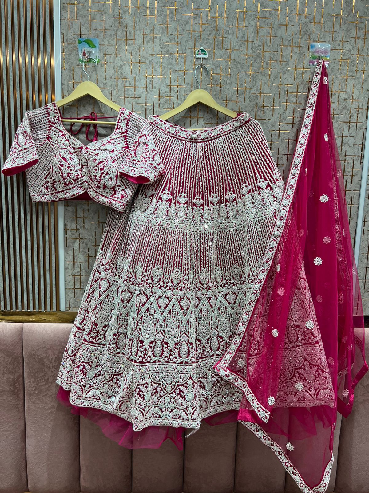 Glamorous Hot pink crop top Lehenga