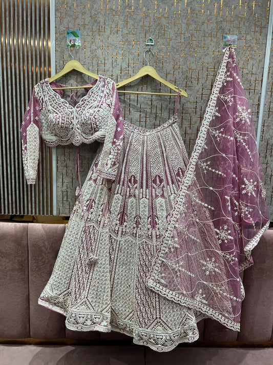 Designer Lavender crop top Lehenga