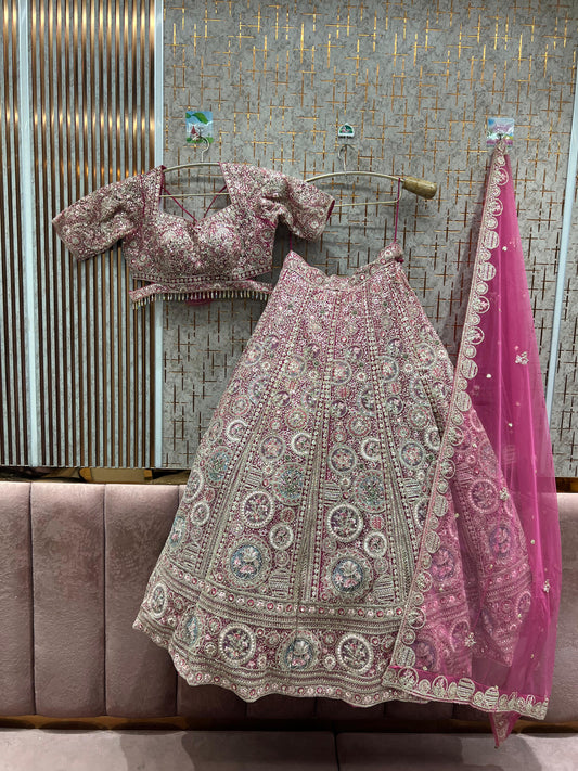 Designer pink crop top Lehenga
