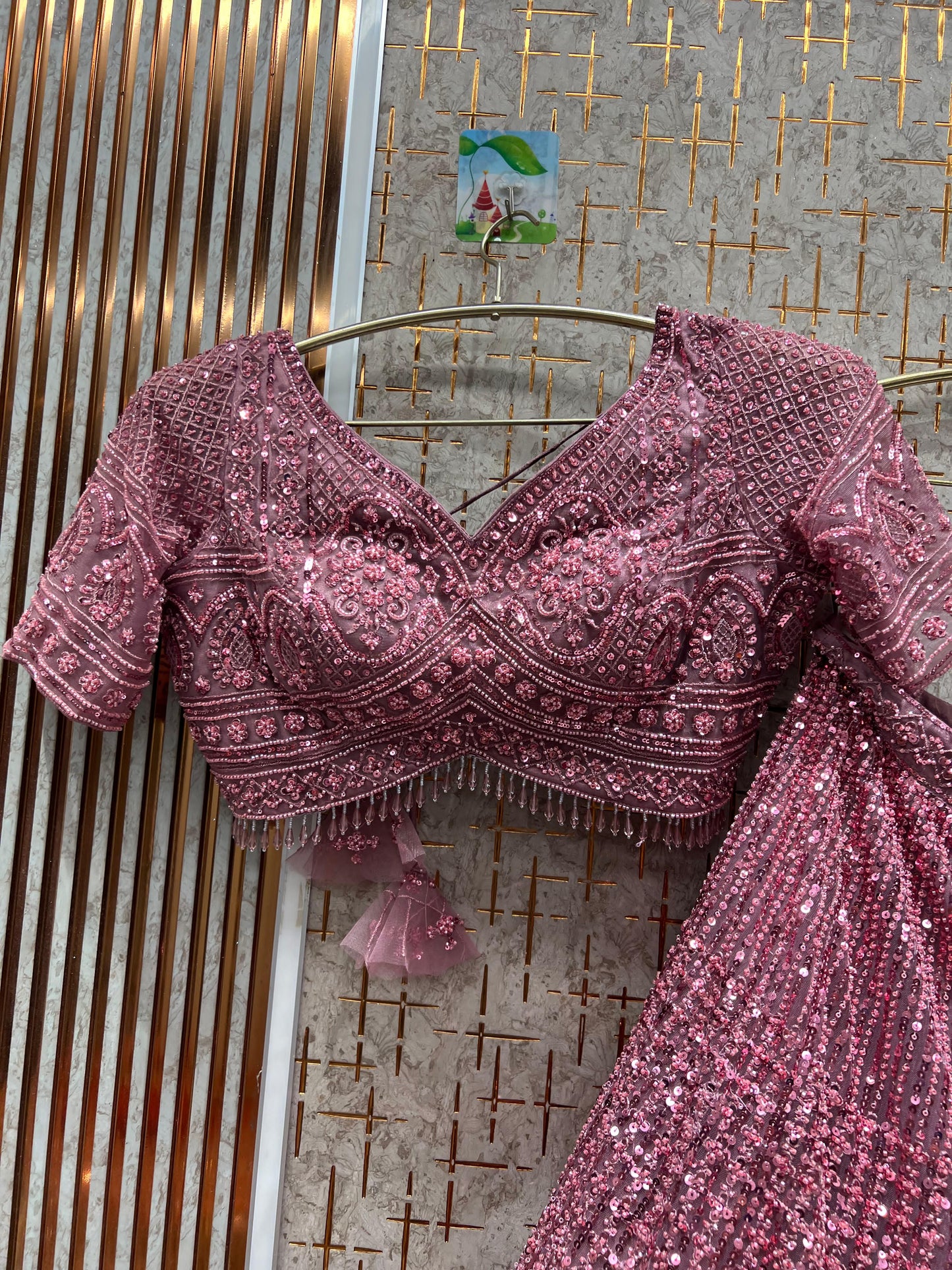 Gorgeous golden on golden monotone crop top Lehenga