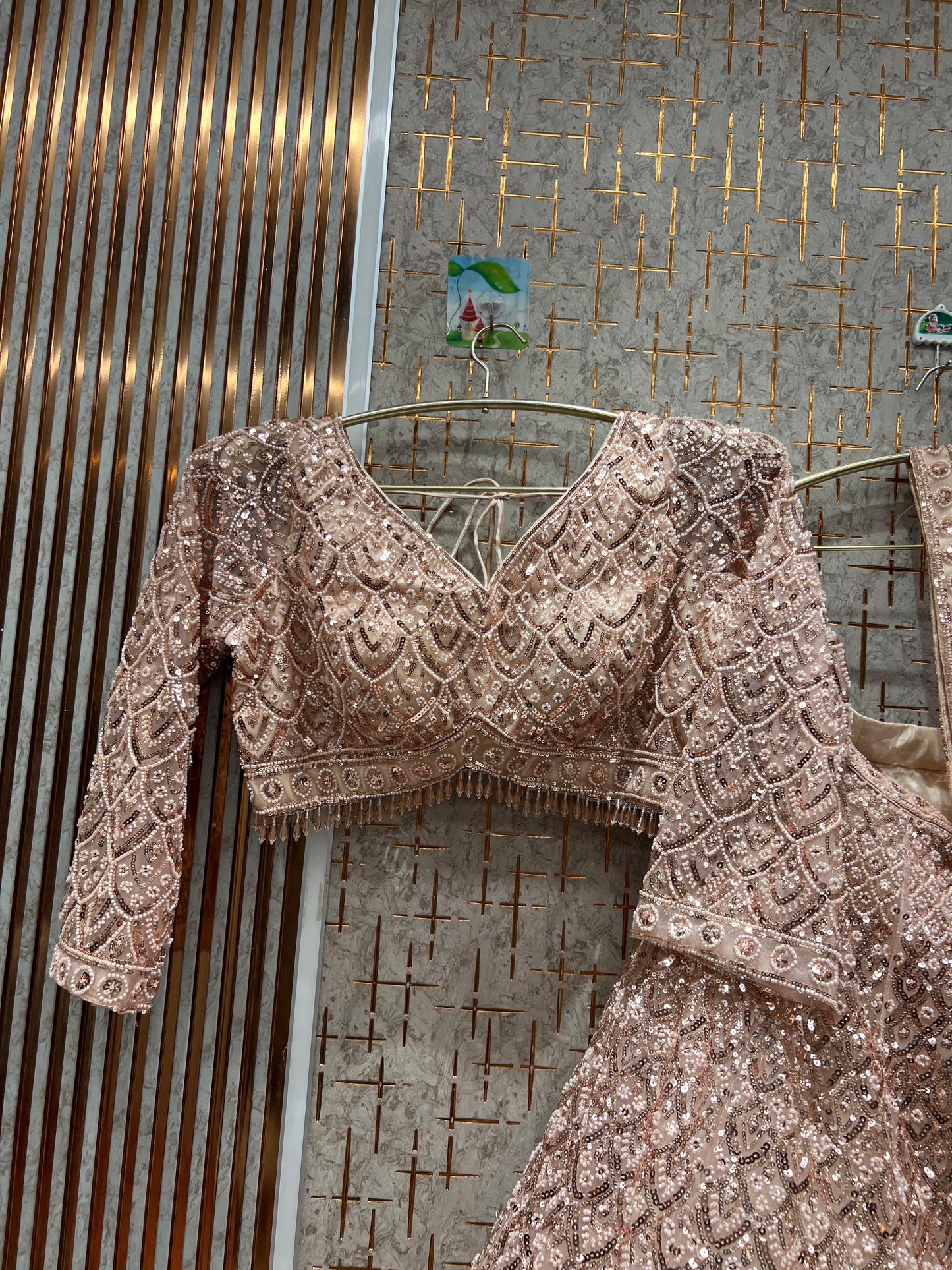 Stunning golden on golden monotone crop top Lehenga