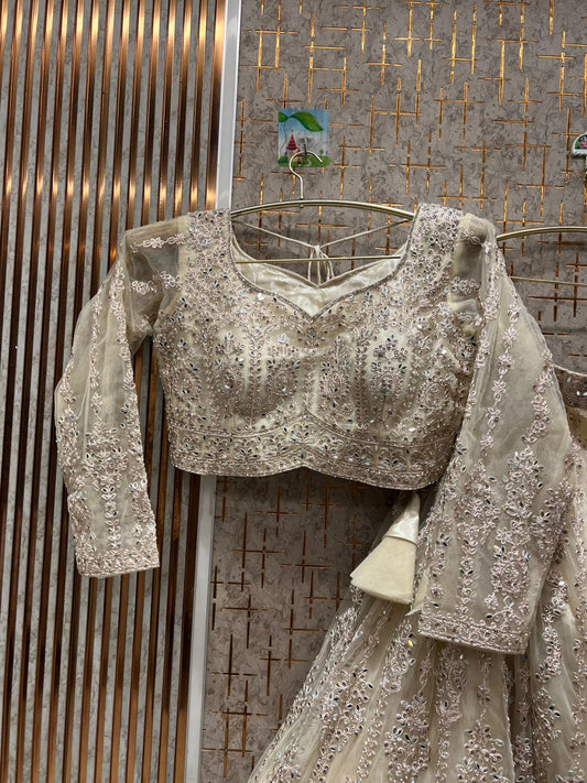 Majestic off White crop top Lehenga