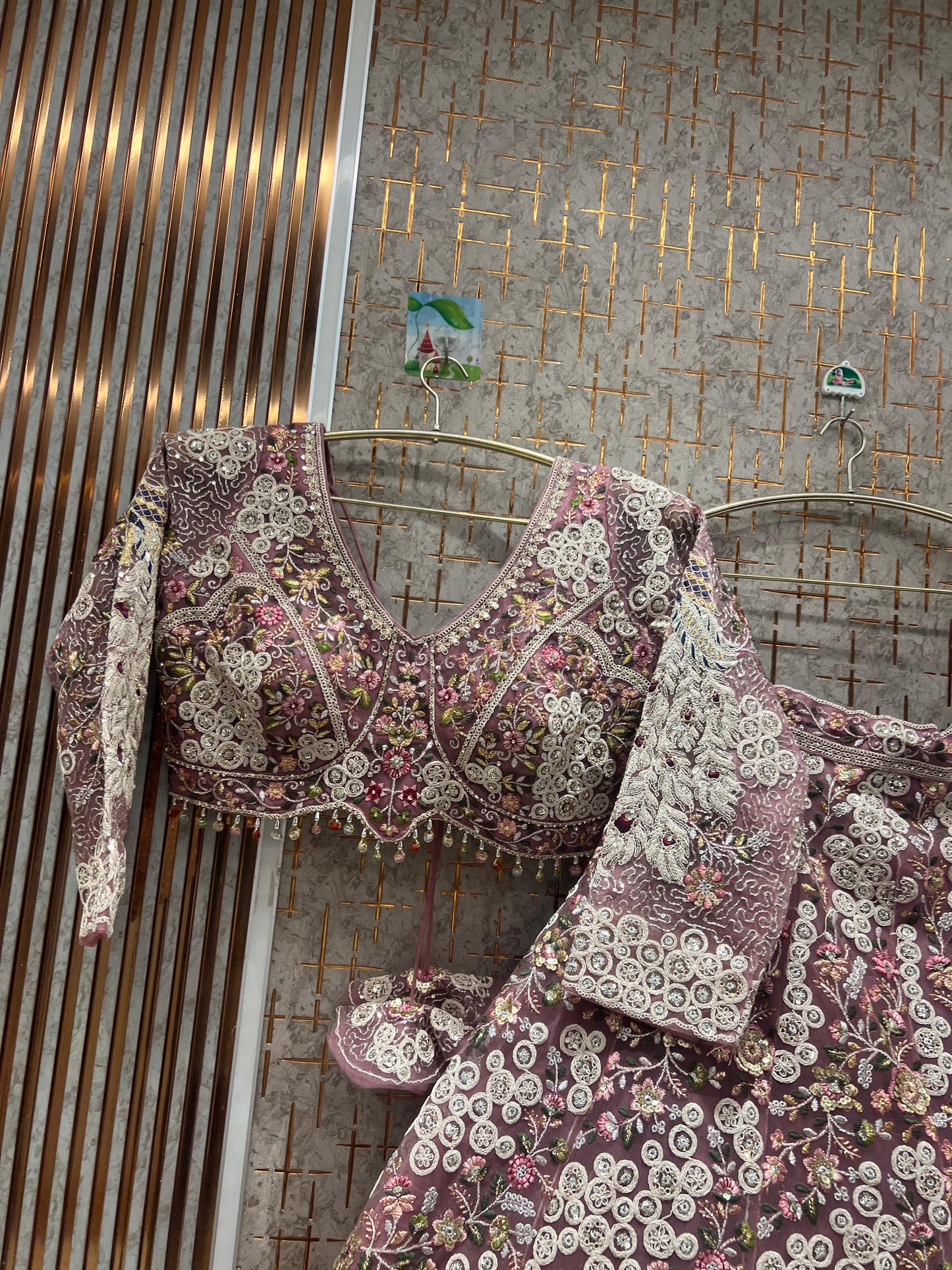 Delightful peach crop top Lehenga peacock