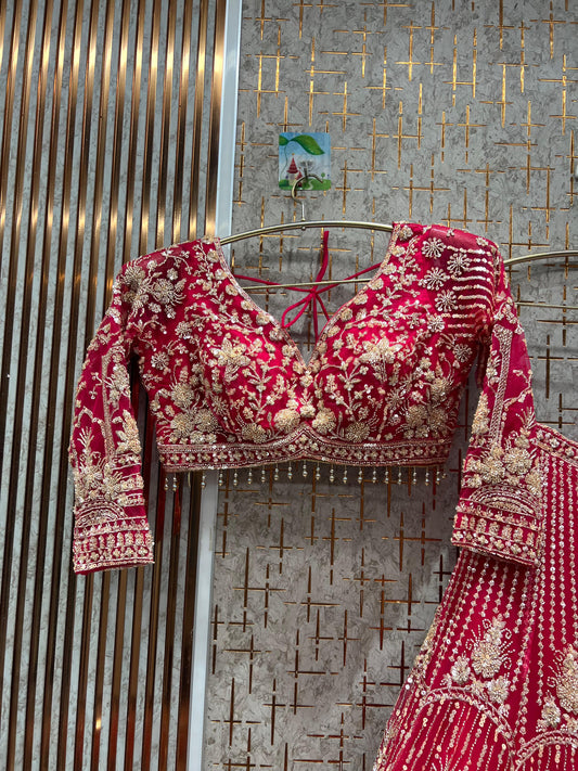 12 kali heavy work Awesome pink crop top Lehenga