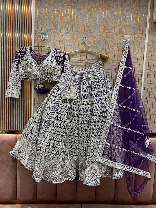 16 kali big flare heavy silver work Astonishing purple crop top Lehenga