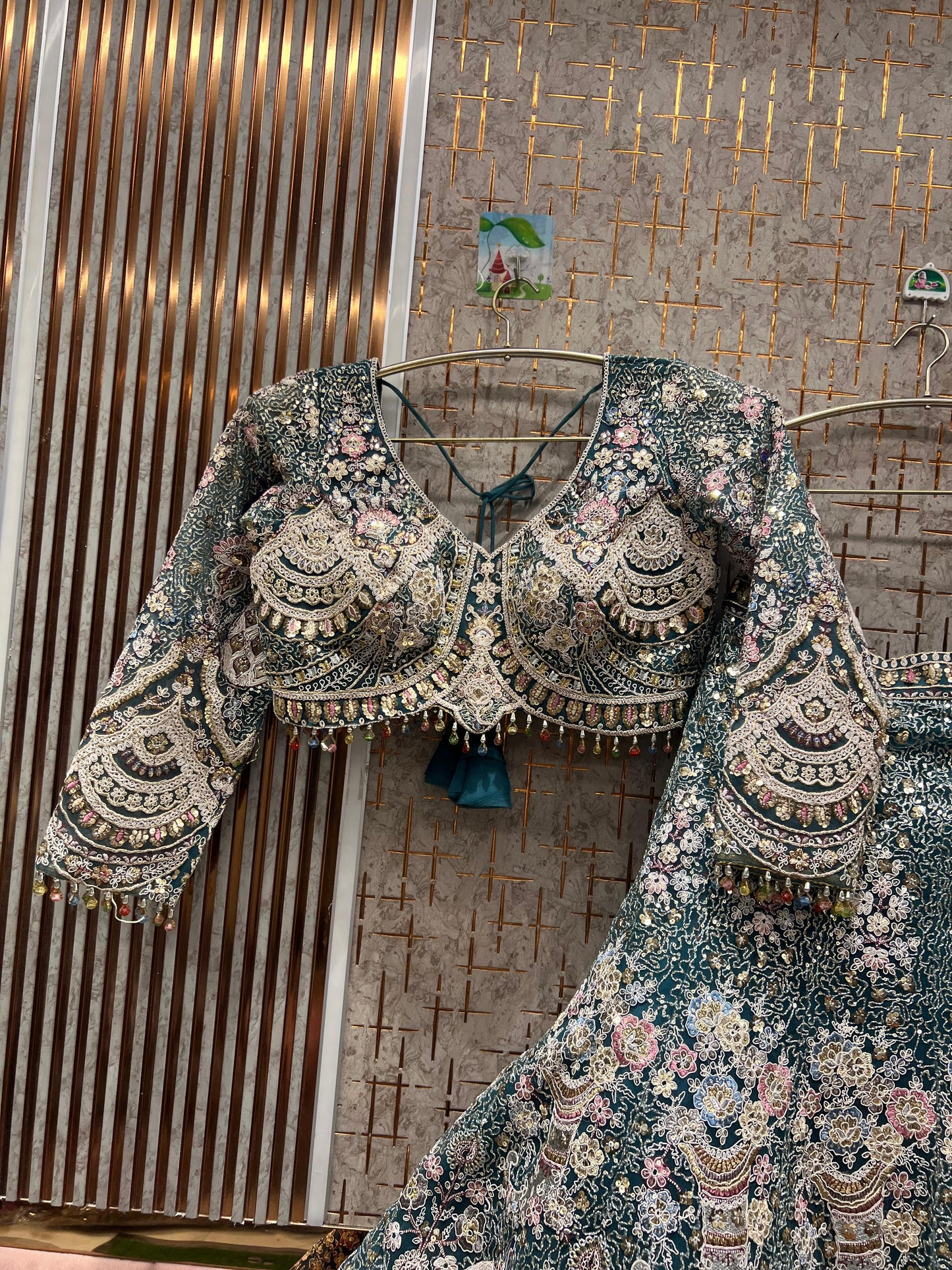 Big flare sky blue peacock crop top Lehenga