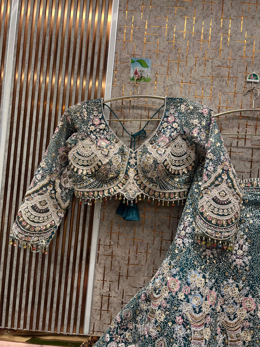 Majestic Blue peacock crop top Lehenga