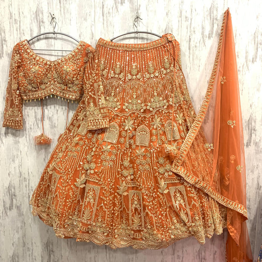 Something orange crop top Lehenga
