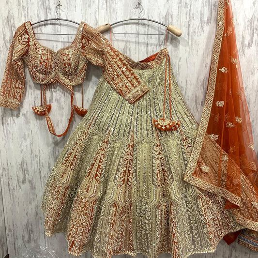Charming orange green mehendi special crop top Lehenga