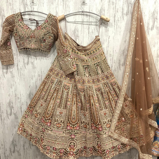 Tremendous brown mustard crop top Lehenga