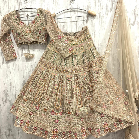 Designer golden Peach pink crop top Lehenga