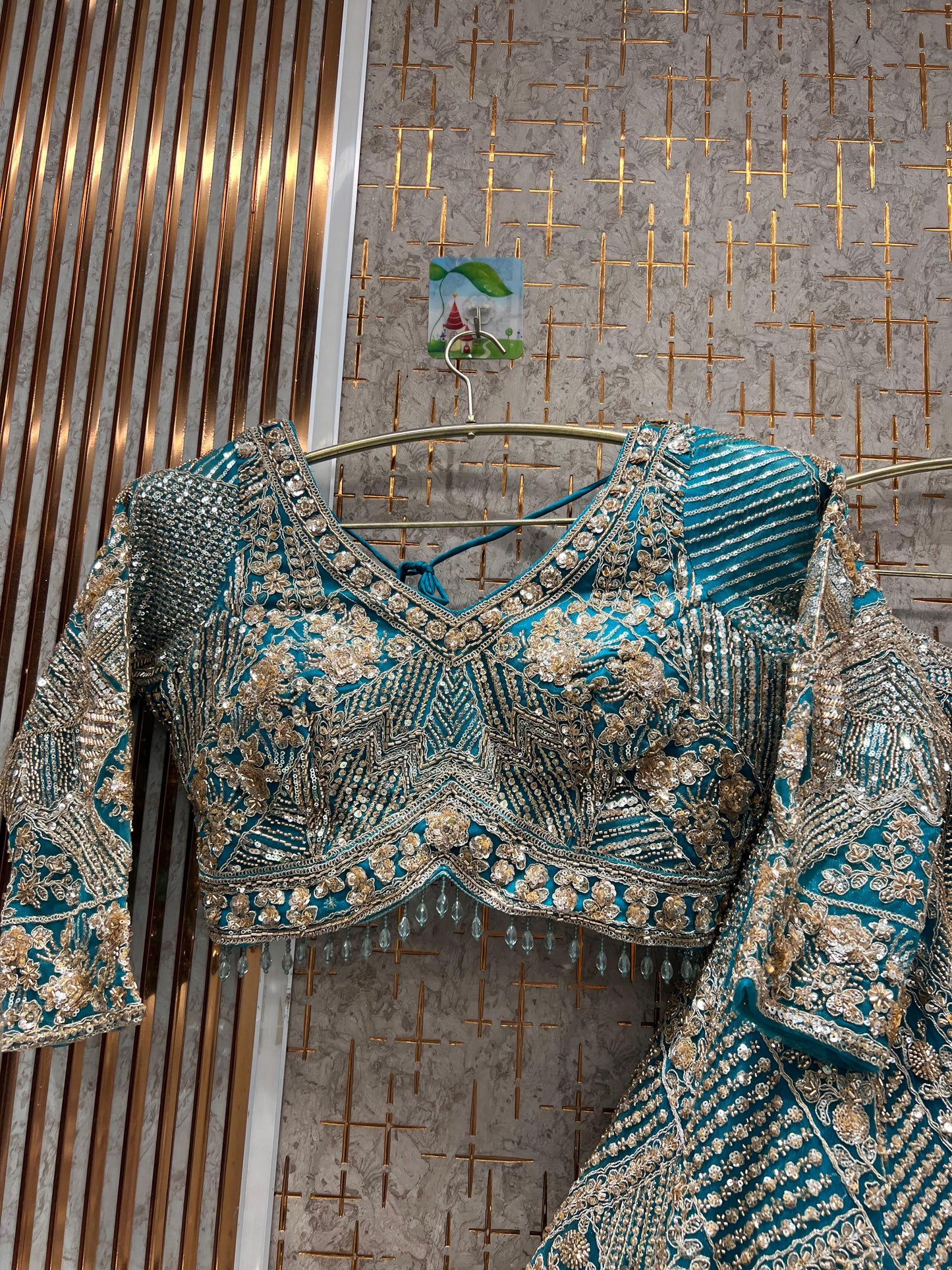 Elegant light Royal blue Silver work floral crop top Lehenga