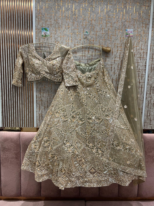 Graceful golden Silver work floral crop top Lehenga